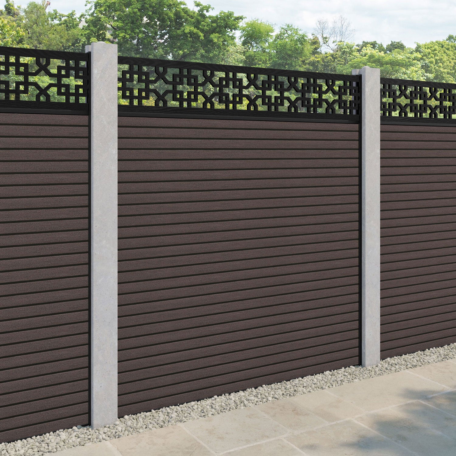 Hudson Zaria Fence Panel - Mid Brown - for existing concrete posts