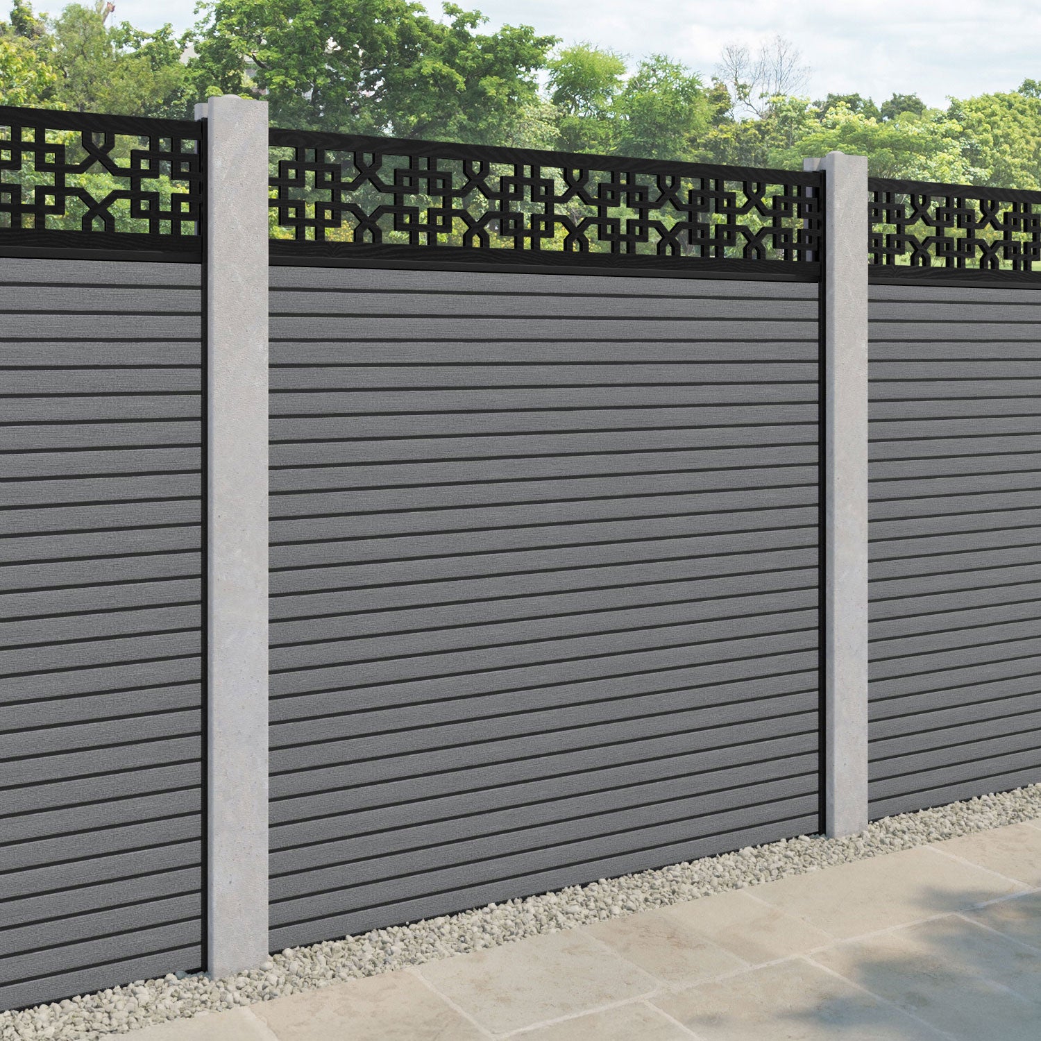 Hudson Zaria Fence Panel - Mid Grey - for existing concrete posts