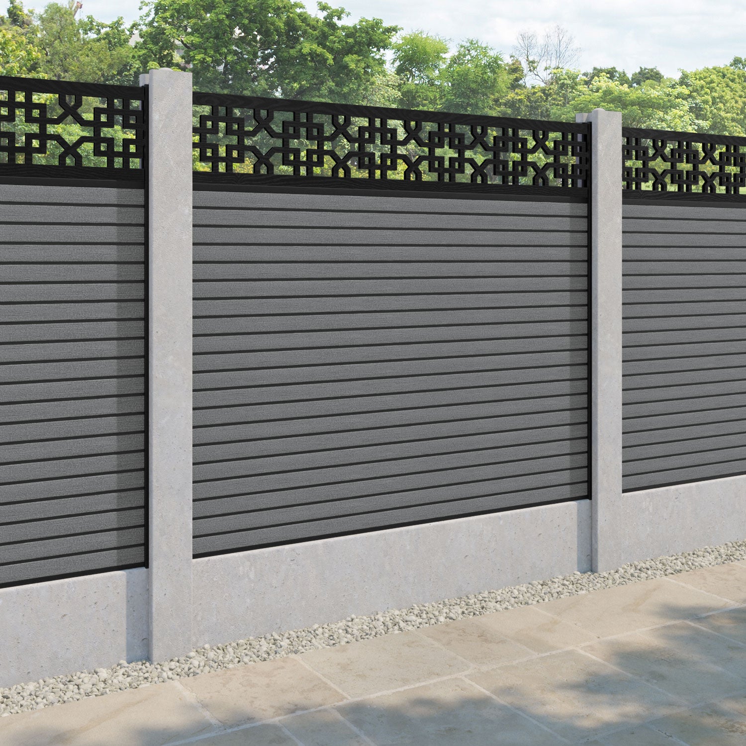 Hudson Zaria Fence Panel - Mid Grey - for existing concrete posts