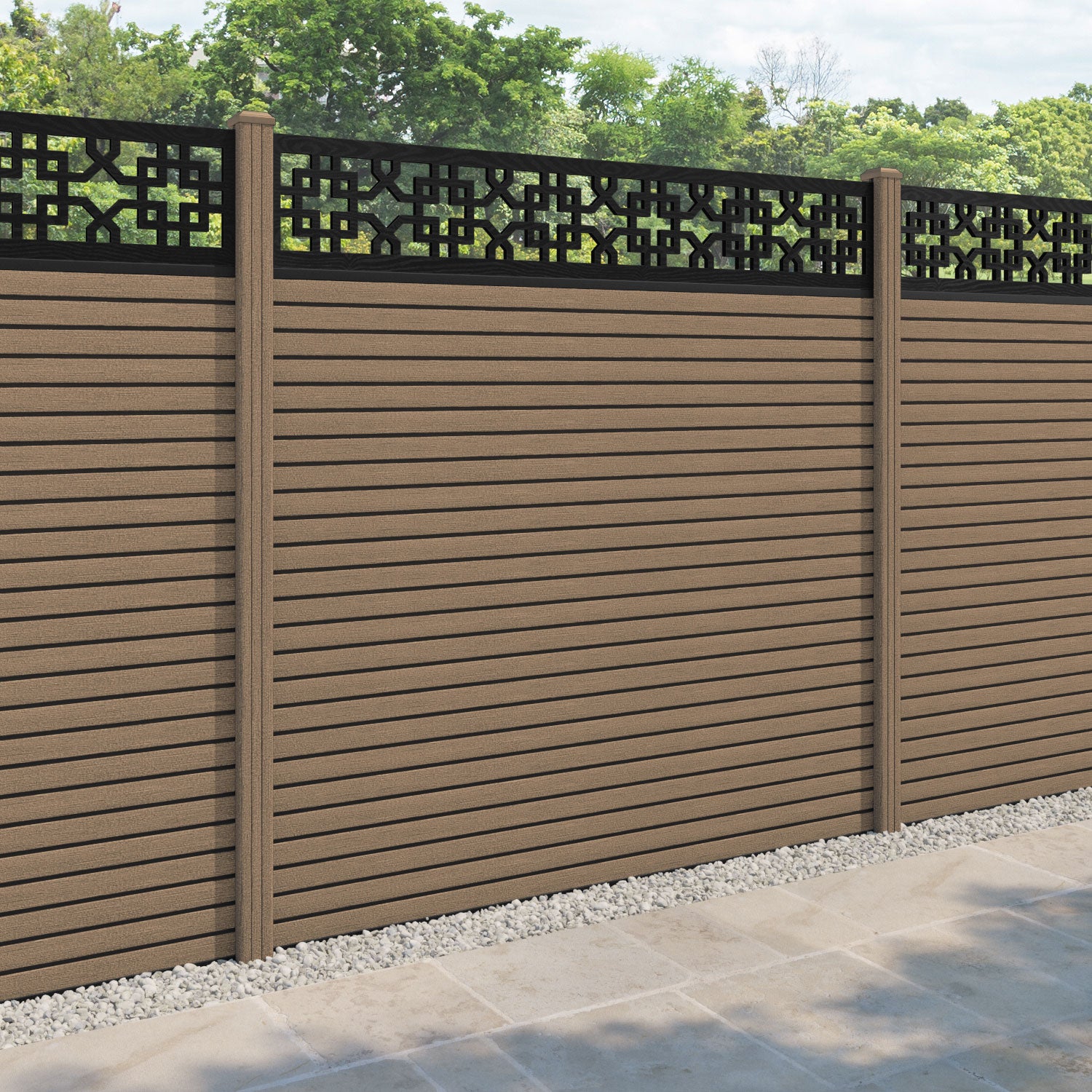 Hudson Zaria Fence Panel - Teak - with our composite posts