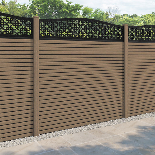 Hudson Zaria Curved Top Fence Panel - Teak - with our composite posts