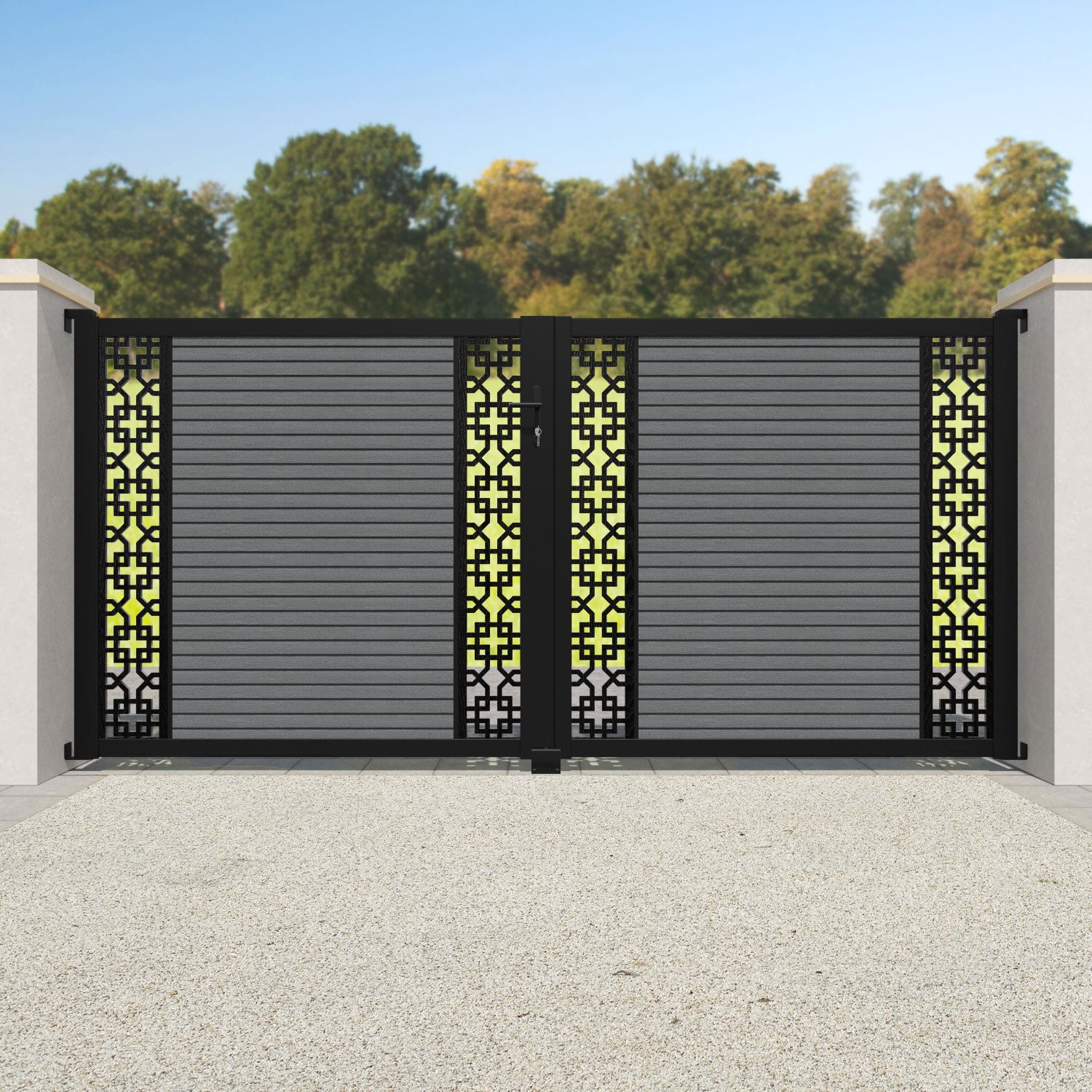 Hudson Zaria Straight Top Driveway Gate - Mid Grey - Middle & End Screen