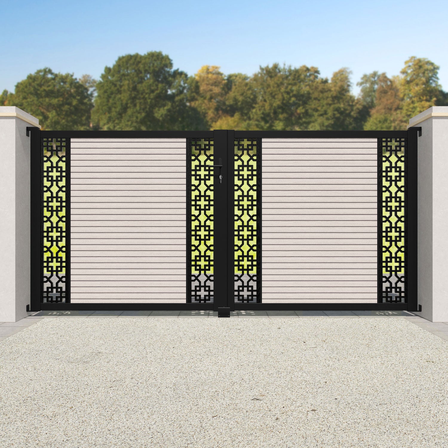 Hudson Zaria Straight Top Driveway Gate - Mid Stone - Middle & End Screen
