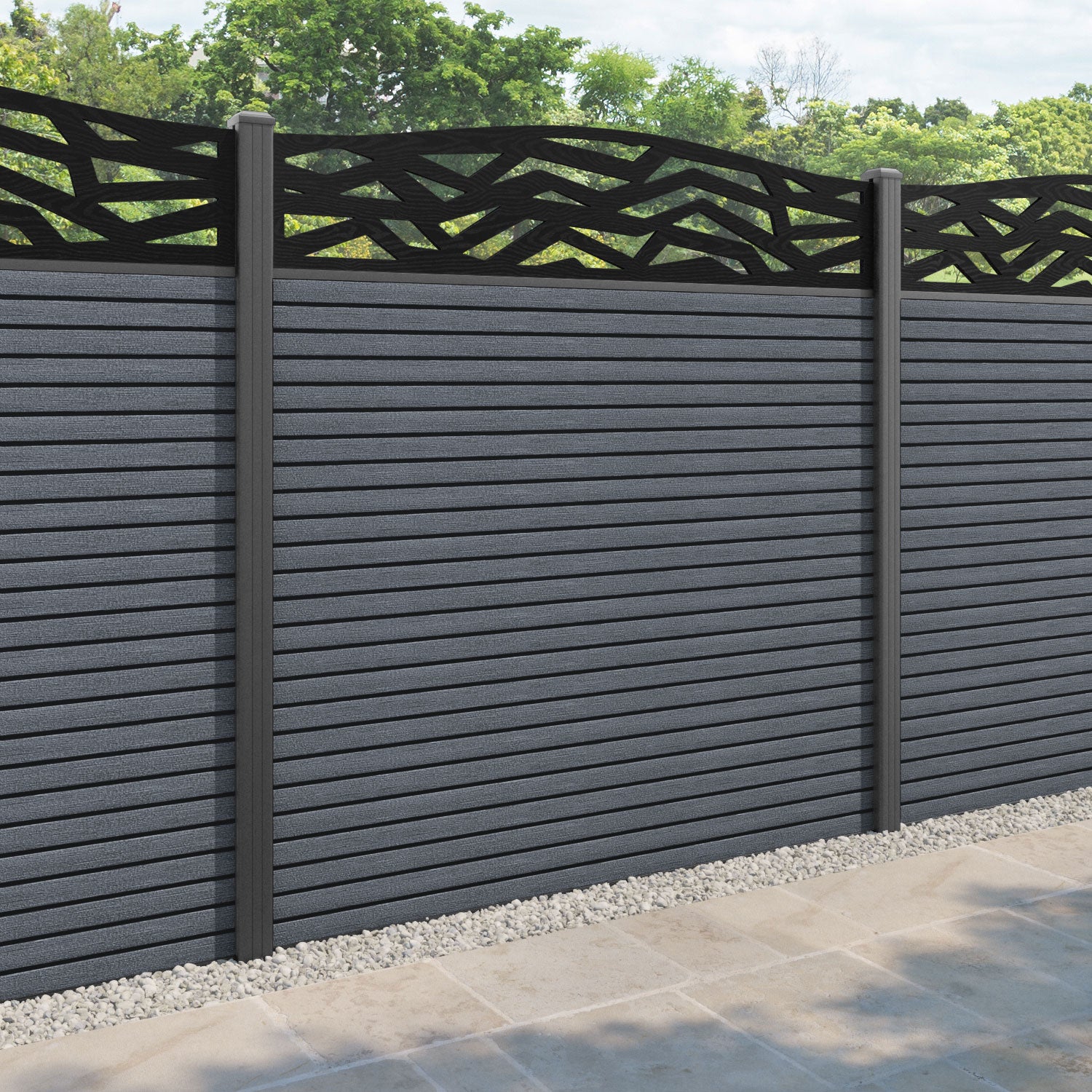 Hudson Zenith Curved Top Fence Panel - Anthracite - with our aluminium posts