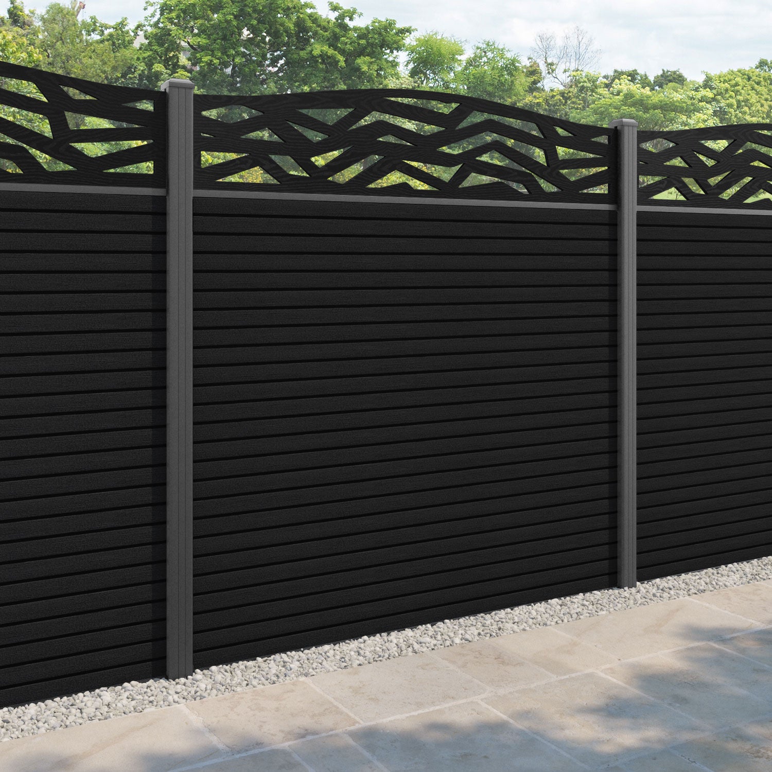 Hudson Zenith Curved Top Fence Panel - Black - with our aluminium posts