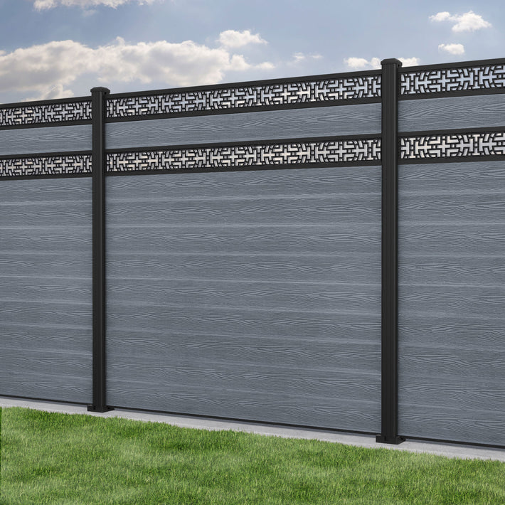 Classic Kumo Split Screen Fence Panel - Anthracite - with our aluminium posts