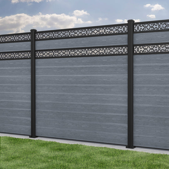 Classic Kumo Split Screen Fence Panel - Anthracite - with our aluminium posts