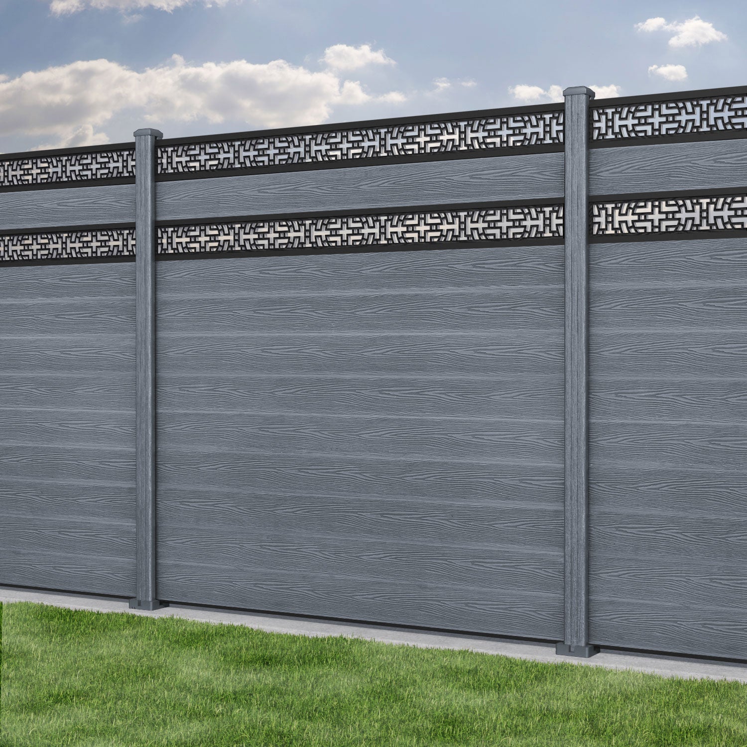 Classic Kumo Split Screen Fence Panel - Anthracite - with our composite posts