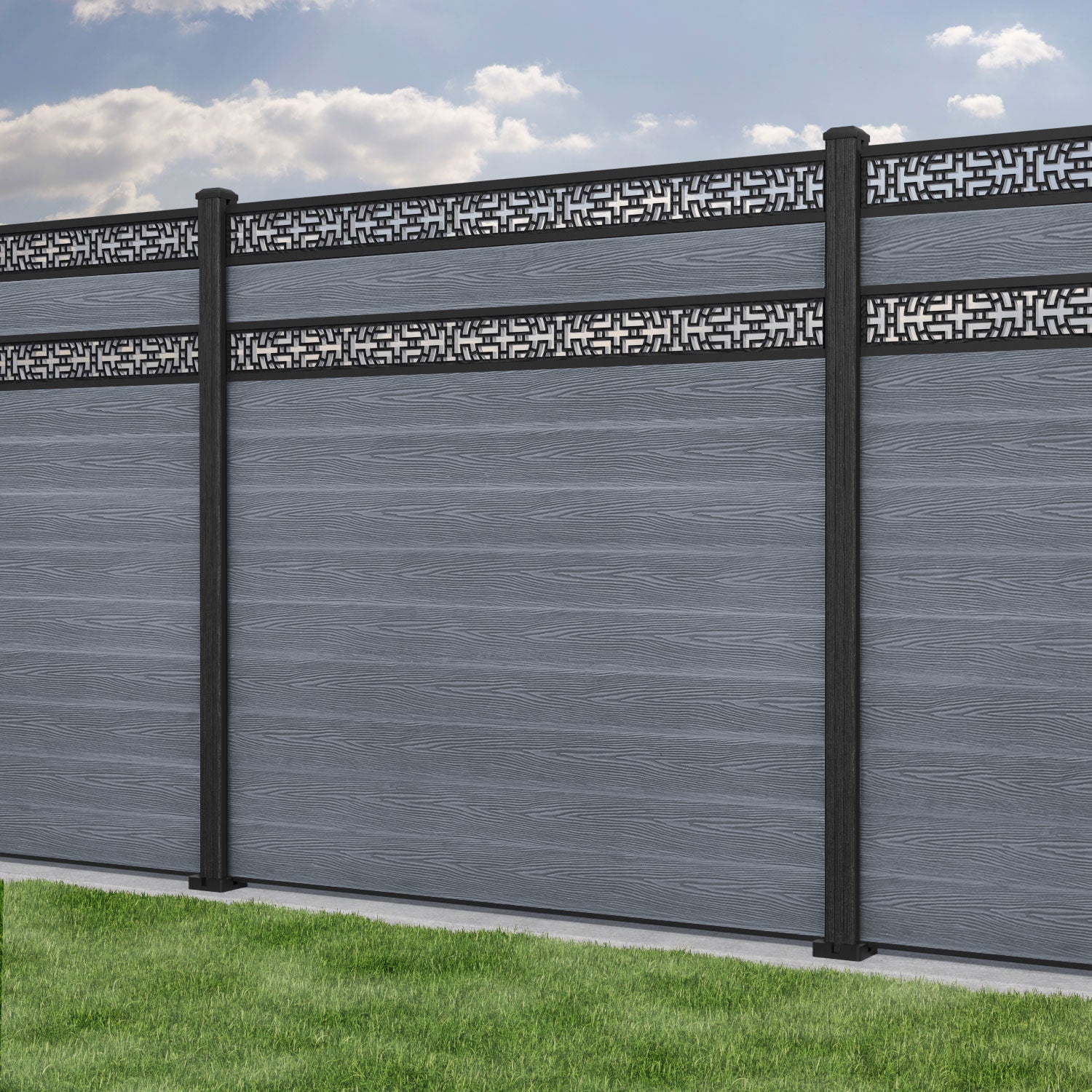 Classic Kumo Split Screen Fence Panel - Anthracite - with our composite posts