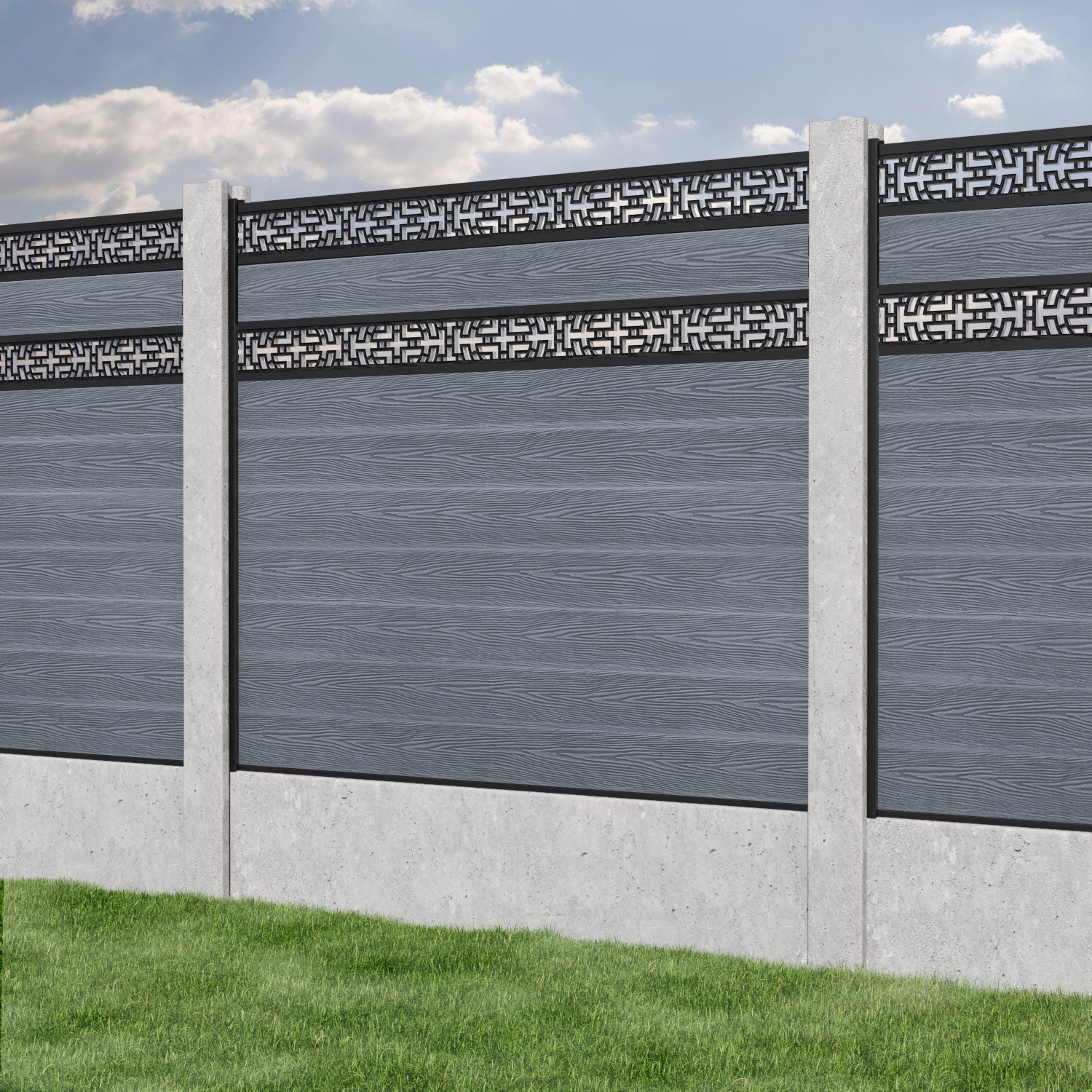 Classic Kumo Split Screen Fence Panel - Anthracite - for existing concrete posts