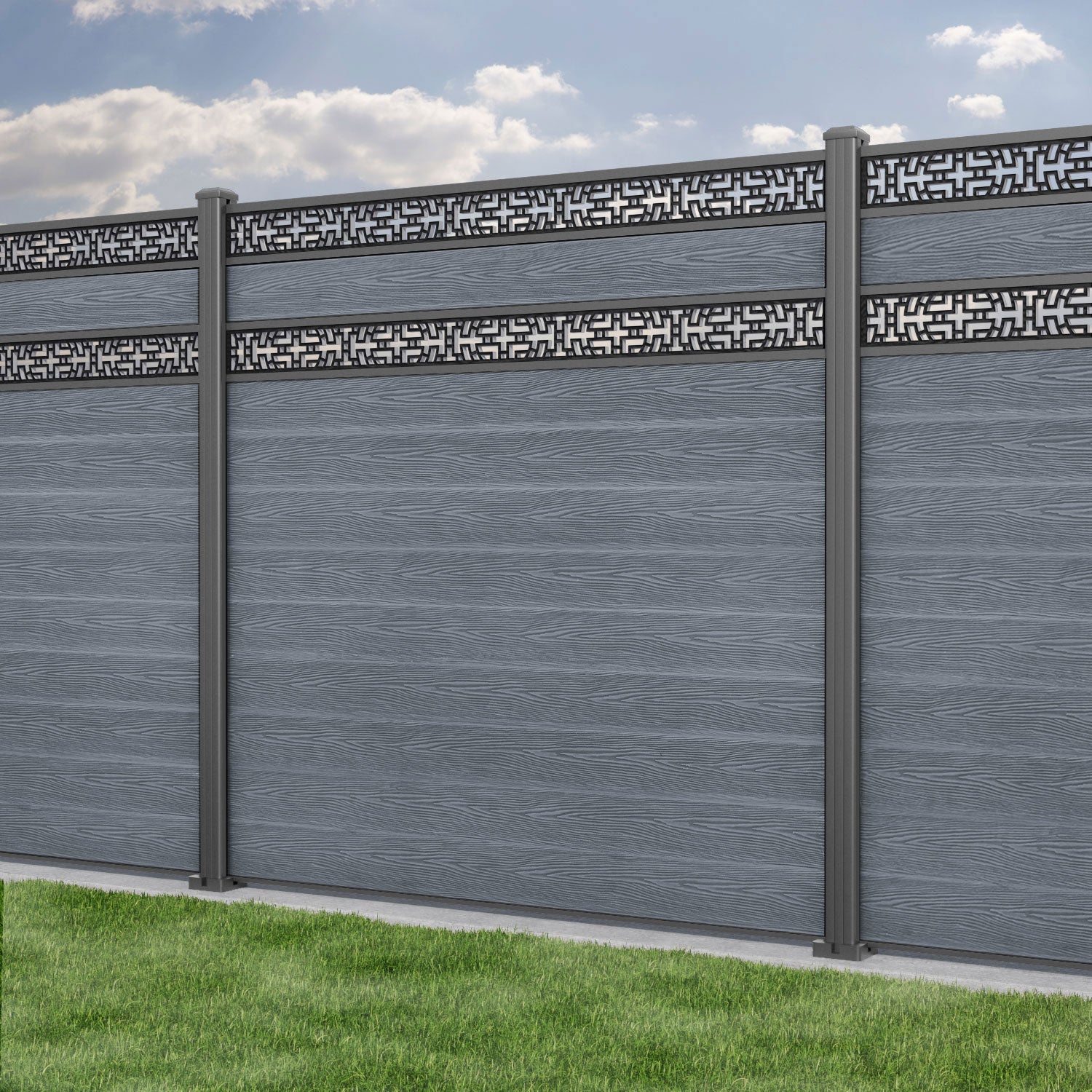 Classic Kumo Split Screen Fence Panel - Anthracite - with our aluminium posts