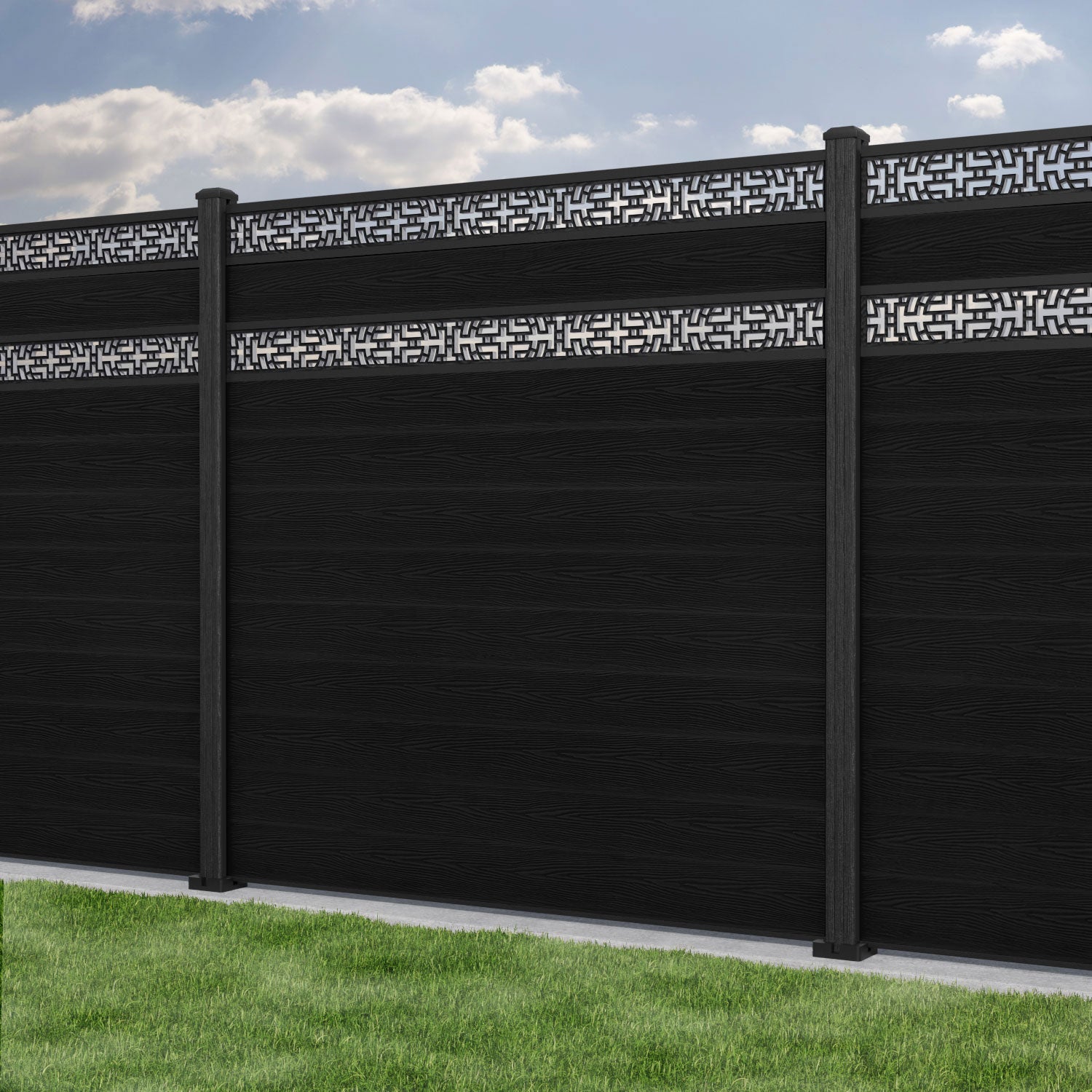 Classic Kumo Split Screen Fence Panel - Black - with our composite posts