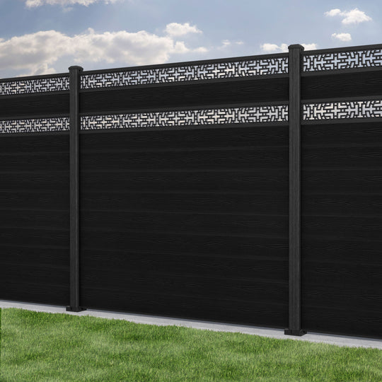 Classic Kumo Split Screen Fence Panel - Black - with our composite posts