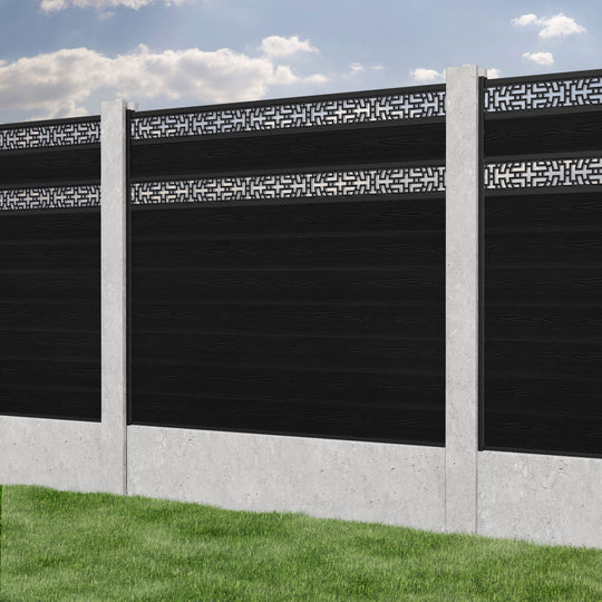 Classic Kumo Split Screen Fence Panel - Black - for existing concrete posts