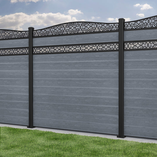 Classic Kumo Curved Top Split Screen Fence Panel - Anthracite - with our aluminium posts