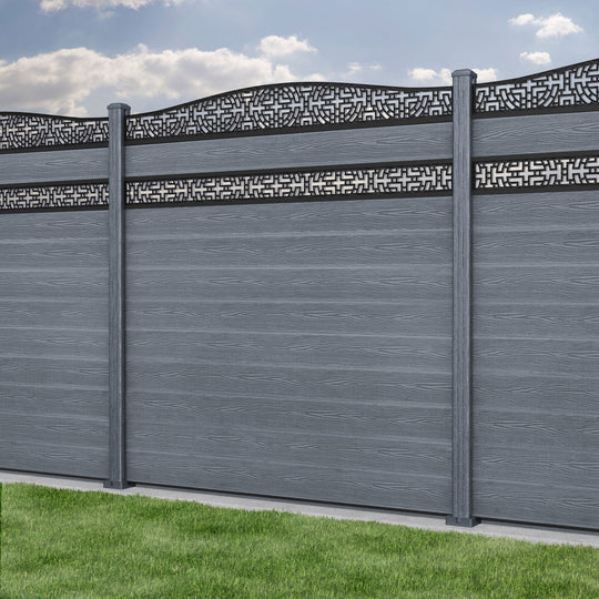 Classic Kumo Curved Top Split Screen Fence Panel - Anthracite - with our composite posts