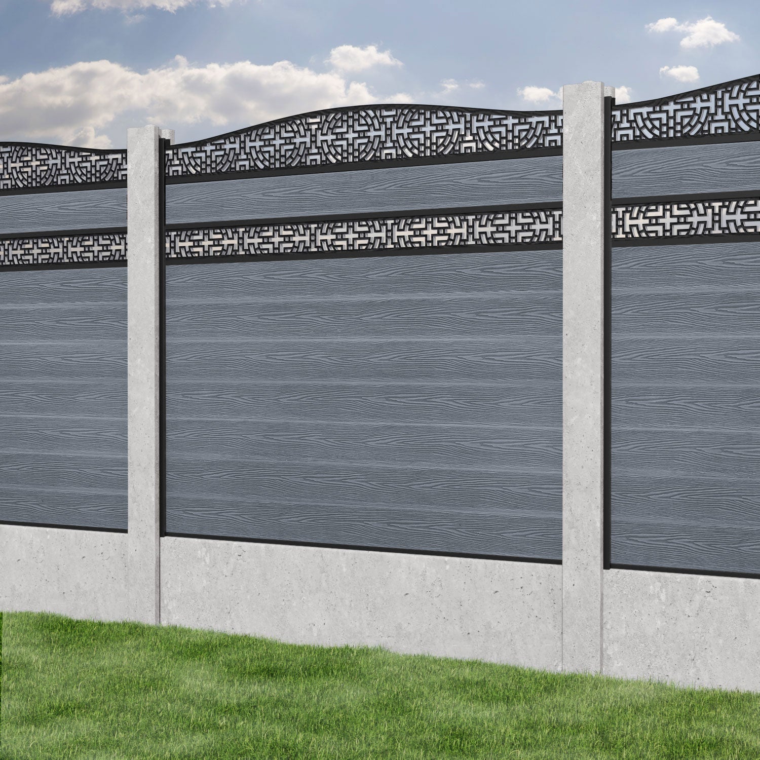 Classic Kumo Curved Top Split Screen Fence Panel - Anthracite - for existing concrete posts
