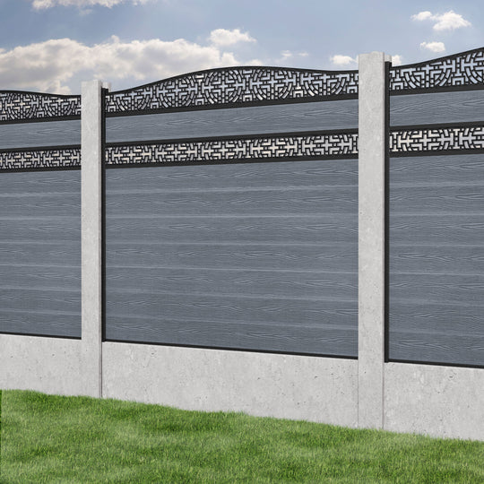 Classic Kumo Curved Top Split Screen Fence Panel - Anthracite - for existing concrete posts