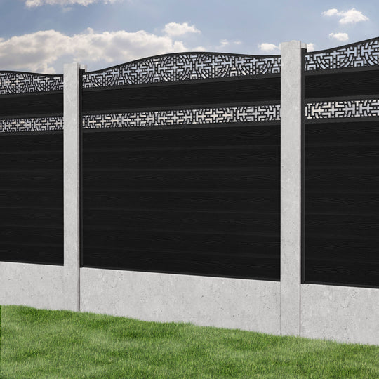 Classic Kumo Curved Top Split Screen Fence Panel - Black - for existing concrete posts
