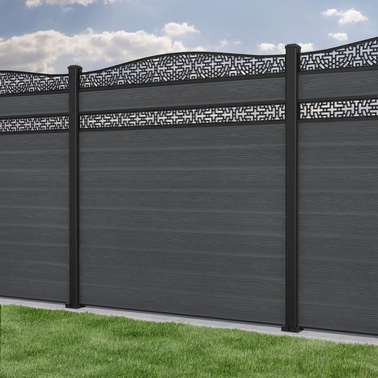 Classic Kumo Curved Top Split Screen Fence Panel - Dark Grey - with our aluminium posts