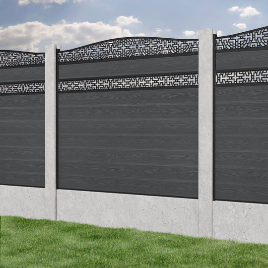 Classic Kumo Curved Top Split Screen Fence Panel - Dark Grey - for existing concrete posts