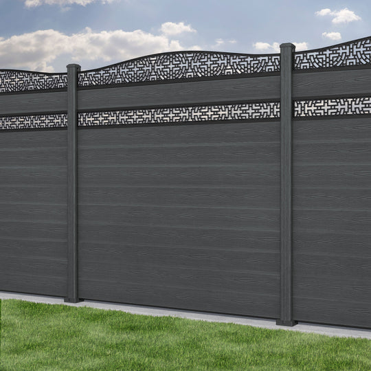 Classic Kumo Curved Top Split Screen Fence Panel - Dark Grey - with our composite posts
