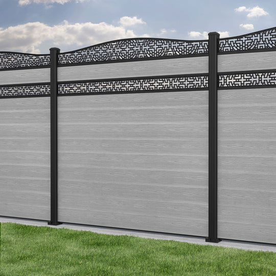 Classic Kumo Curved Top Split Screen Fence Panel - Light Grey - with our aluminium posts