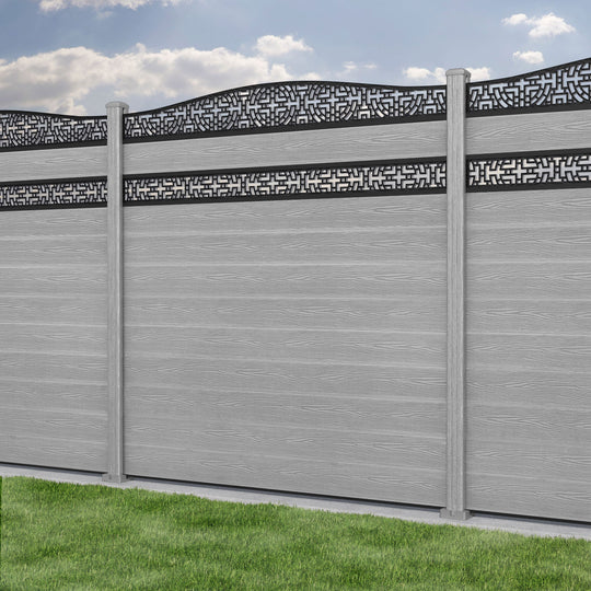 Classic Kumo Curved Top Split Screen Fence Panel - Light Grey - with our composite posts