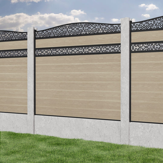 Classic Kumo Curved Top Split Screen Fence Panel - Light Oak - for existing concrete posts