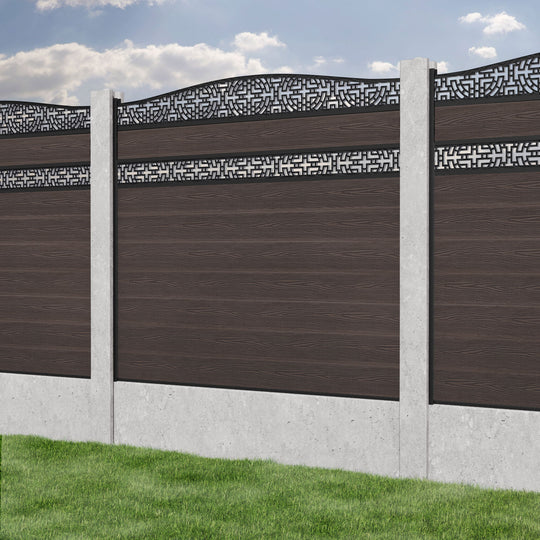 Classic Kumo Curved Top Split Screen Fence Panel - Mid Brown - for existing concrete posts