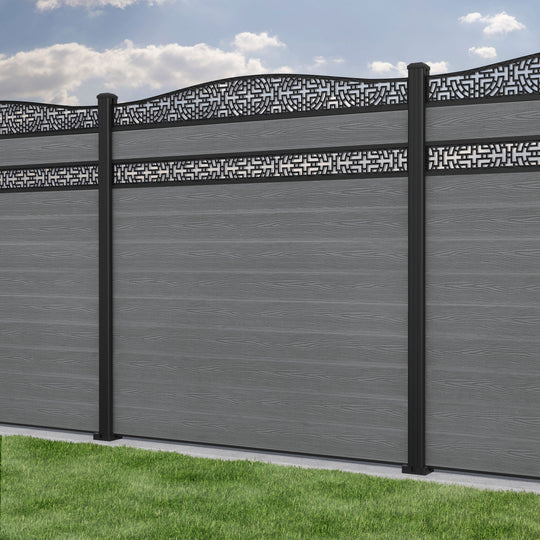 Classic Kumo Curved Top Split Screen Fence Panel - Mid Grey - with our aluminium posts