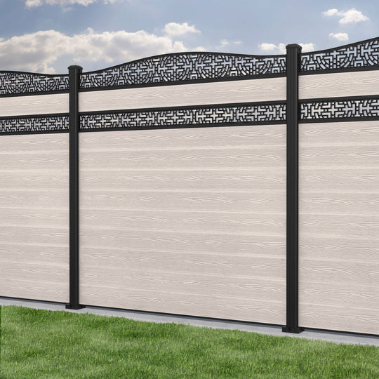 Classic Kumo Curved Top Split Screen Fence Panel - Mid Stone - with our aluminium posts