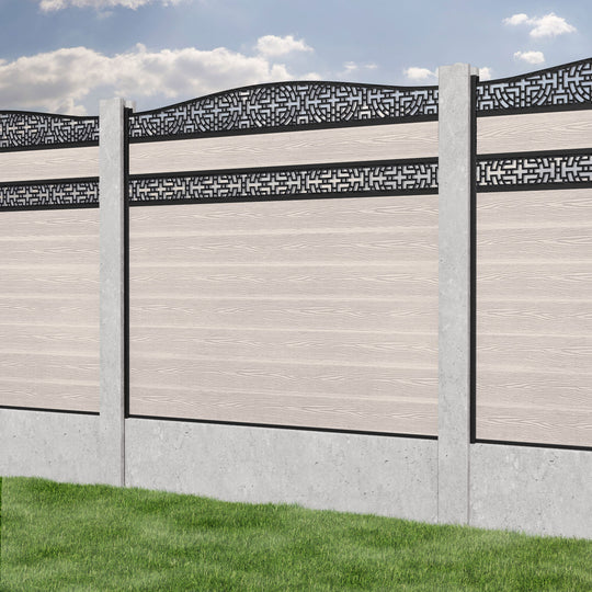 Classic Kumo Curved Top Split Screen Fence Panel - Mid Stone - for existing concrete posts