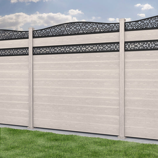 Classic Kumo Curved Top Split Screen Fence Panel - Mid Stone - with our composite posts