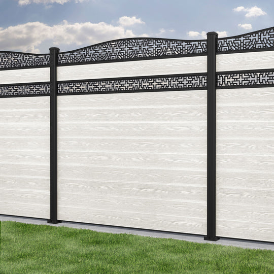 Classic Kumo Curved Top Split Screen Fence Panel - Light Stone - with our aluminium posts
