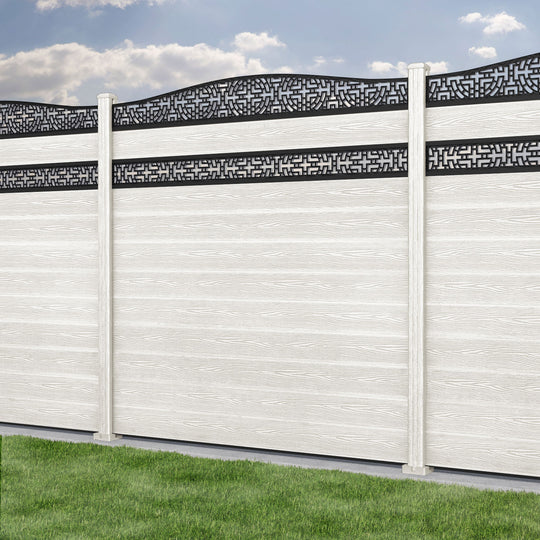 Classic Kumo Curved Top Split Screen Fence Panel - Light Stone - with our composite posts