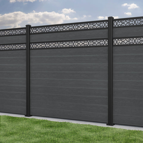 Classic Kumo Split Screen Fence Panel - Dark Grey - with our aluminium posts