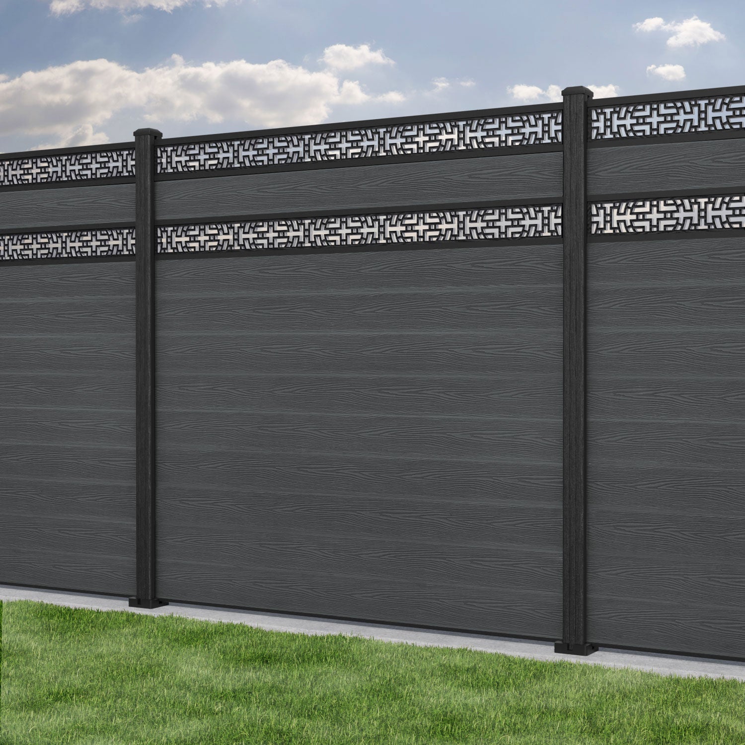 Classic Kumo Split Screen Fence Panel - Dark Grey - with our composite posts