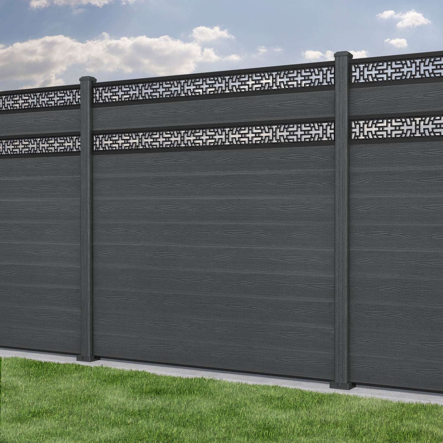 Classic Kumo Split Screen Fence Panel - Dark Grey - with our composite posts