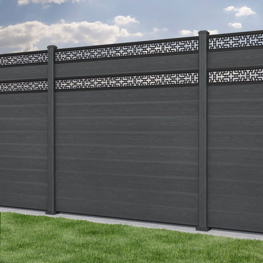 Classic Kumo Split Screen Fence Panel - Dark Grey - with our composite posts