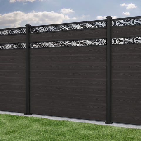 Classic Kumo Split Screen Fence Panel - Dark Oak - with our aluminium posts