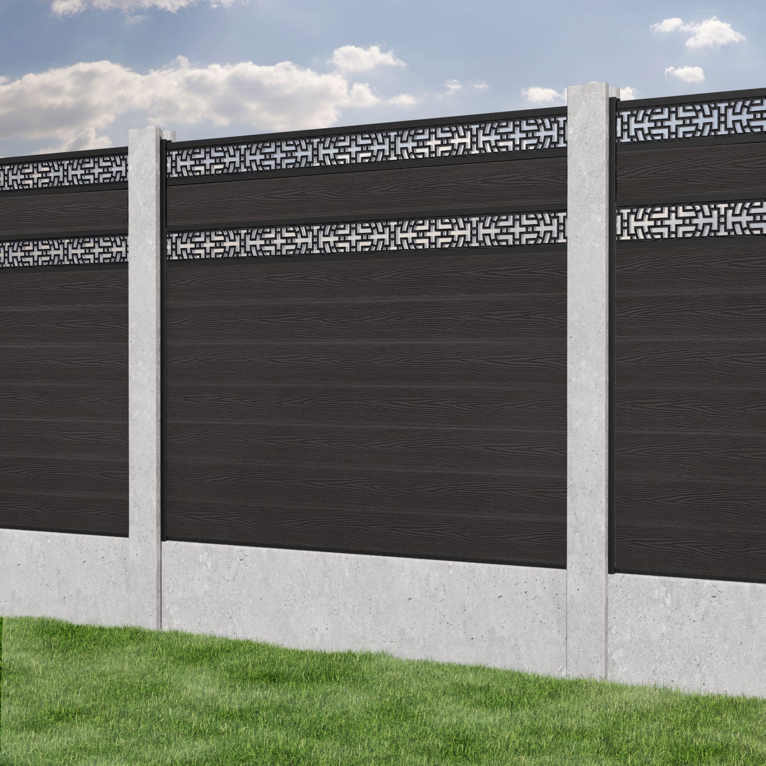 Classic Kumo Split Screen Fence Panel - Dark Oak - for existing concrete posts