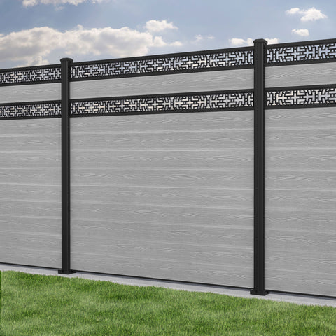 Classic Kumo Split Screen Fence Panel - Light Grey - with our aluminium posts