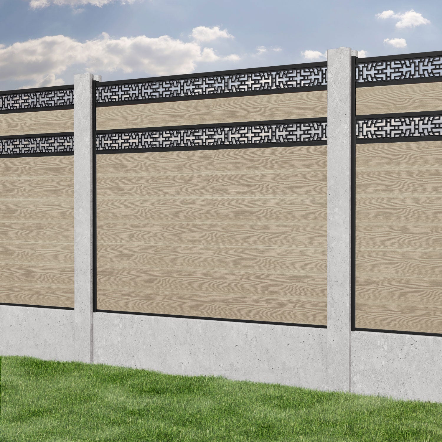 Classic Kumo Split Screen Fence Panel - Light Oak - for existing concrete posts