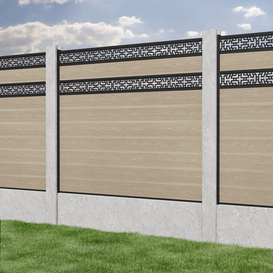 Classic Kumo Split Screen Fence Panel - Light Oak - for existing concrete posts