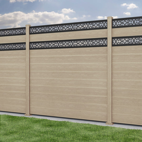Classic Kumo Split Screen Fence Panel - Light Oak - with our composite posts