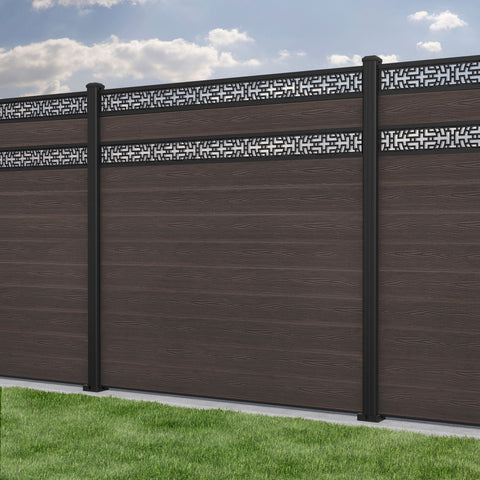 Classic Kumo Split Screen Fence Panel - Mid Brown - with our aluminium posts