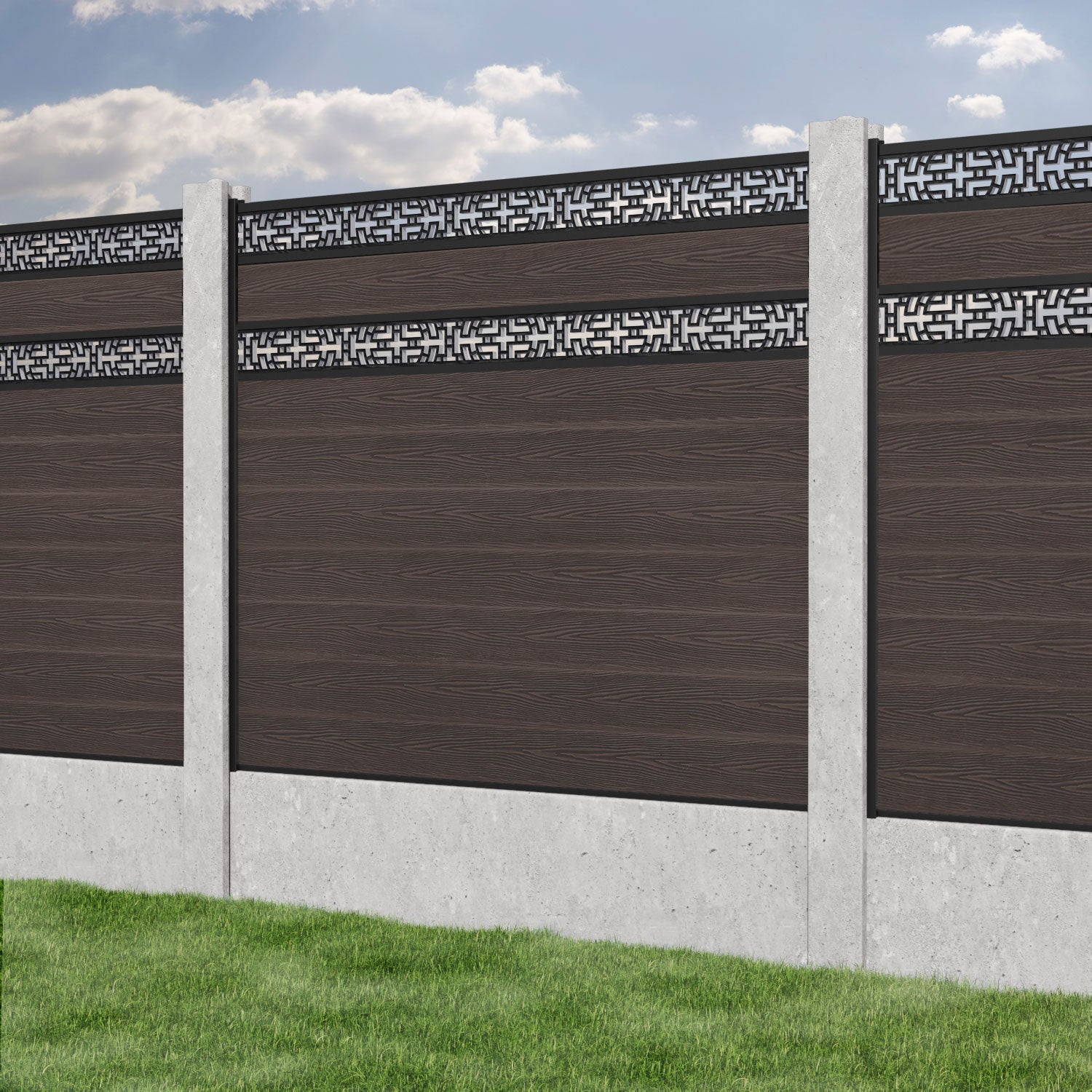 Classic Kumo Split Screen Fence Panel - Mid Brown - for existing concrete posts
