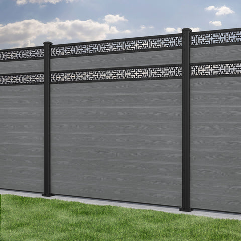 Classic Kumo Split Screen Fence Panel - Mid Grey - with our aluminium posts