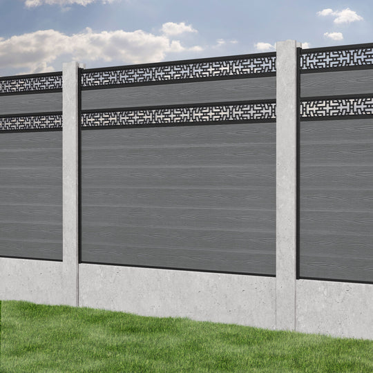 Classic Kumo Split Screen Fence Panel - Mid Grey - for existing concrete posts